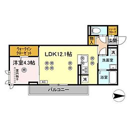 ラ・シャルール 1LDKの間取図画像