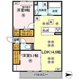 ラ・シャルール 2LDKの間取図画像