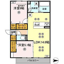 ラ・シャルール 2LDKの間取図画像