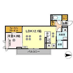 ラ・シャルール 1LDKの間取図画像