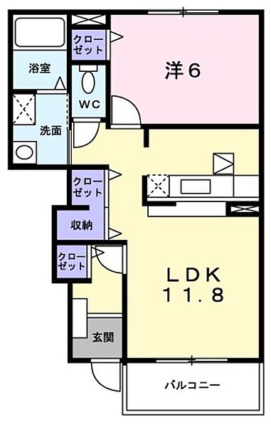 岡山県岡山市中区中島(賃貸アパート1LDK・1階・42.80㎡)の写真 その2