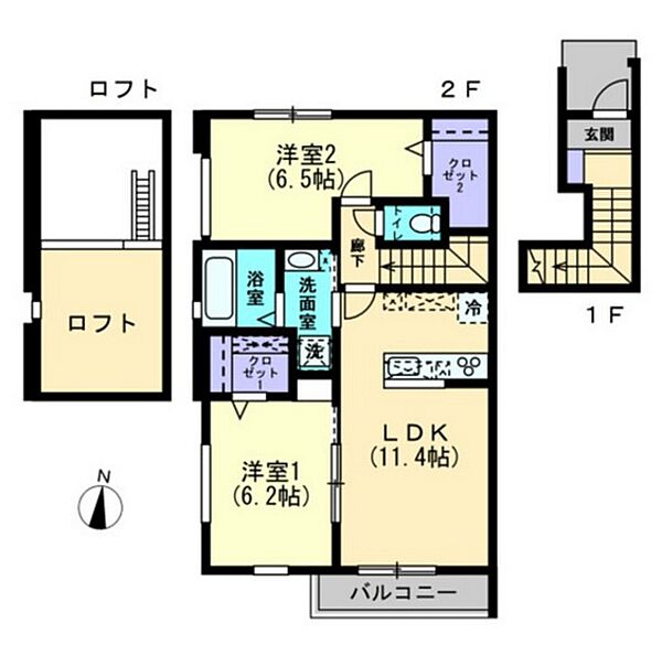 岡山県岡山市中区湊(賃貸アパート2LDK・2階・62.36㎡)の写真 その2