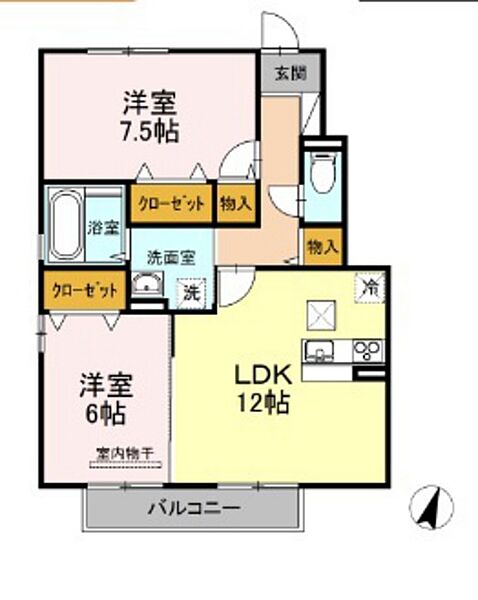 岡山県岡山市中区高島新屋敷(賃貸アパート2LDK・1階・61.95㎡)の写真 その2