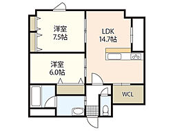 ベンハウス西川緑道公園 6階2LDKの間取り