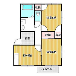 プレジール浜野B 2DKの間取図画像