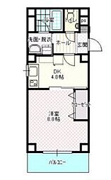 ハートフル医大南 4階1DKの間取り
