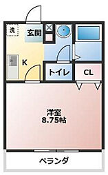 フォーシーズンズ春 1Kの間取図画像