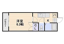 シャルムパレスB 1階1Kの間取り