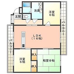 フローラII 3階3LDKの間取り