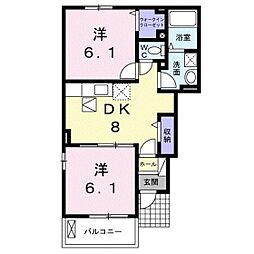 スカイブルーＢ 1階2DKの間取り