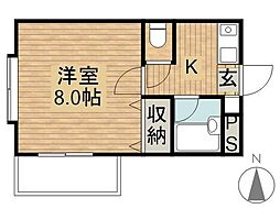 広瀬町S-1ビル 2階1Kの間取り