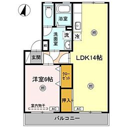 レコルト福田1号館 1LDKの間取図画像