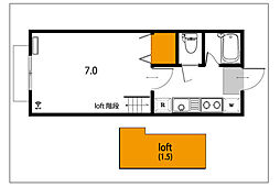 98リーベル 1Kの間取図画像