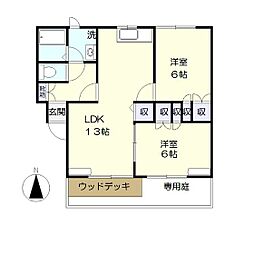 ユートピア今保B 2LDKの間取図画像