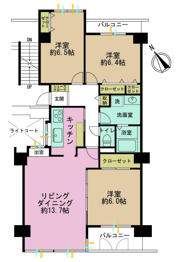 3LDK、専有面積84.03m2、バルコニー面積7.83m2