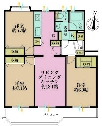 宮前平アベリア2号棟 3LDKの間取図画像