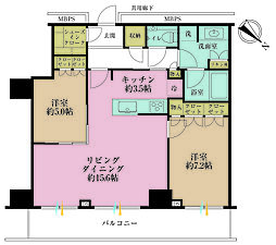 横浜MIDベースタワーレジデンス 2LDKの間取図画像