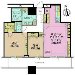 クレストプライムタワー芝 2LDKの間取図画像