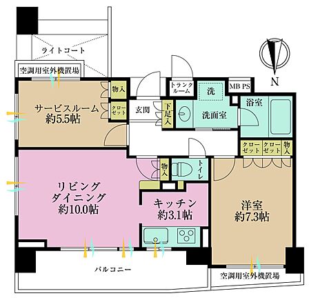 1LDK+S(納戸)、専有面積60.16m2、バルコニー面積10.18m2