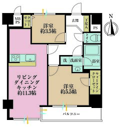 東建島津山南ハイツ 2LDKの間取図画像