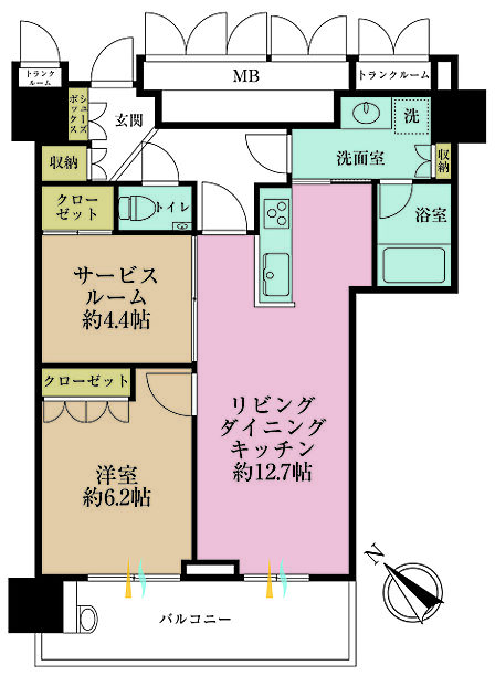 1LDK+S（納戸）、専有面積57.74m2