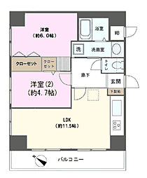 アドヴァンス川崎駅前 2LDKの間取図画像