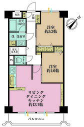 大森北一ハイツ 2LDKの間取図画像