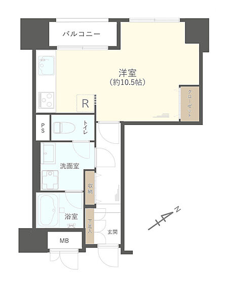 専有面積32.18m2、バルコニー面積3m2