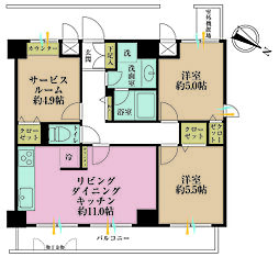 クレッセント中目黒 2SLDKの間取図画像