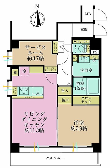 1LDK+S、専有面積51.12?、バルコニー面積7.2?