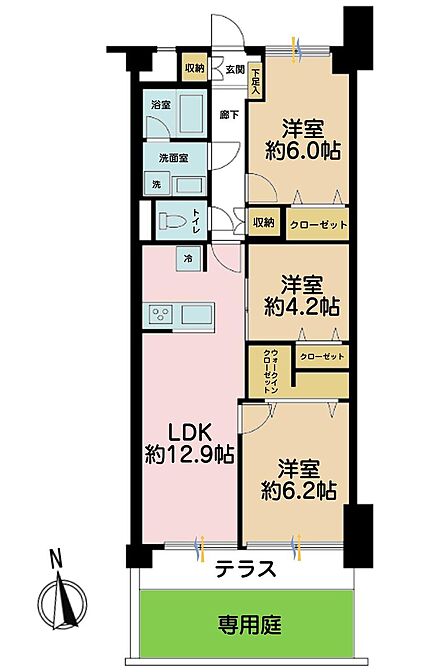 3LDK、専有面積68.75?