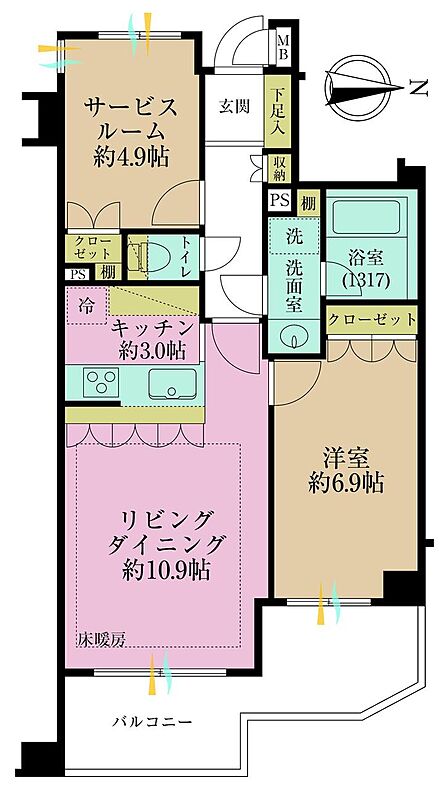 1LDK+S、専有面積56.86?、バルコニー面積11.02?
