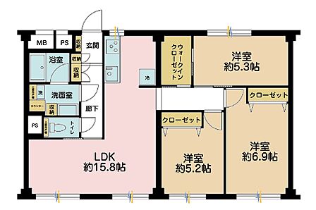 3LDK、専有面積74.8?