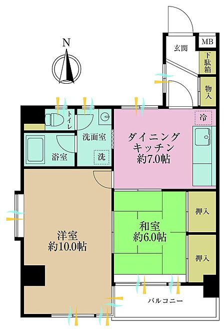 2DK、専有面積58.52?、バルコニー面積5.13?