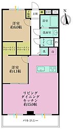 三ツ沢ハイタウン2号棟 2LDKの間取図画像