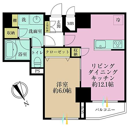 1LDK、専有面積42.81?