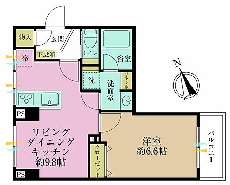1LDK、専有面積39.58?、バルコニー面積2.97?