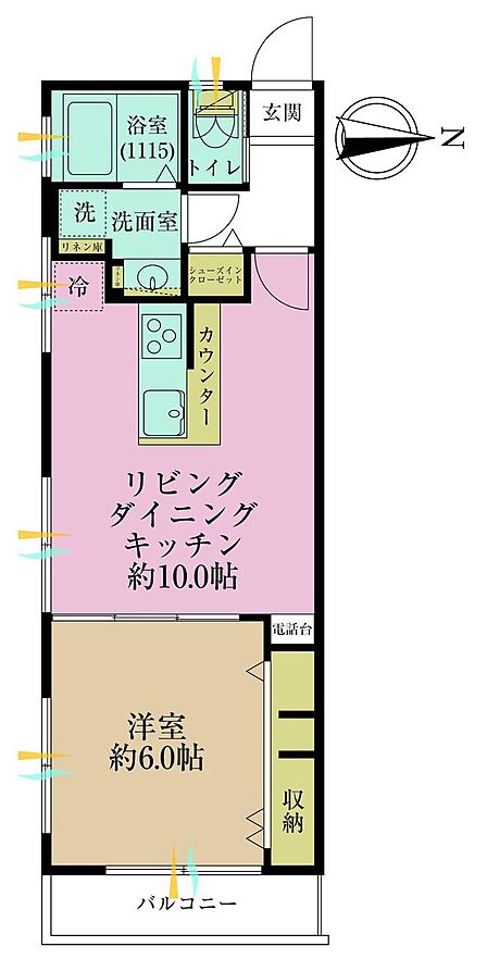 1LDK、専有面積38.48?
