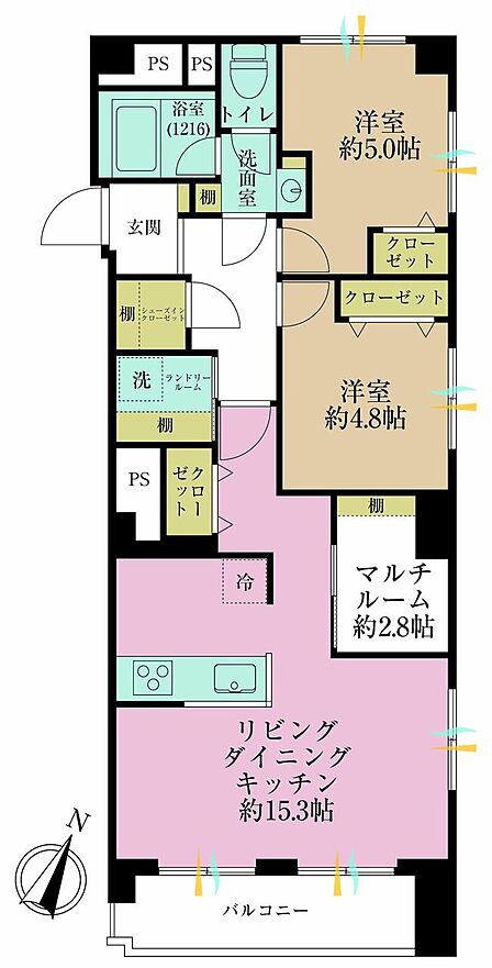 3LDK、専有面積66.54?、バルコニー面積6.24?