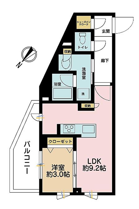 1LDK、専有面積35.6?、バルコニー面積6.1?