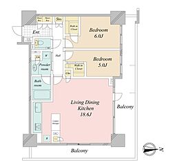 品川イーストシティタワー 2LDKの間取図画像