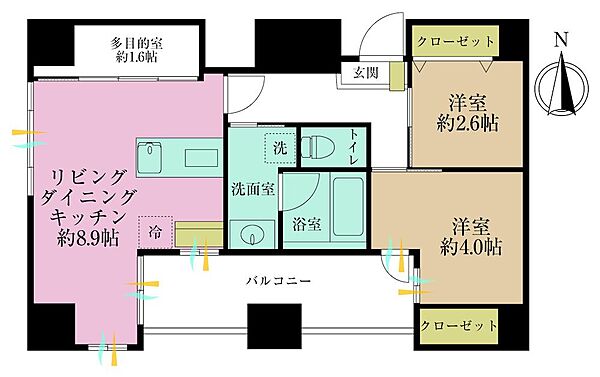 2LDK+S、専有面積55.4?、バルコニー面積8.09?
