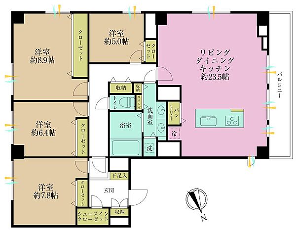 4LDK、専有面積122.4?、バルコニー面積5.85?