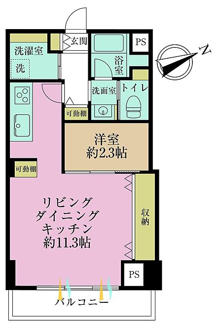 1LDK、専有面積37.32?、バルコニー面積4.69?