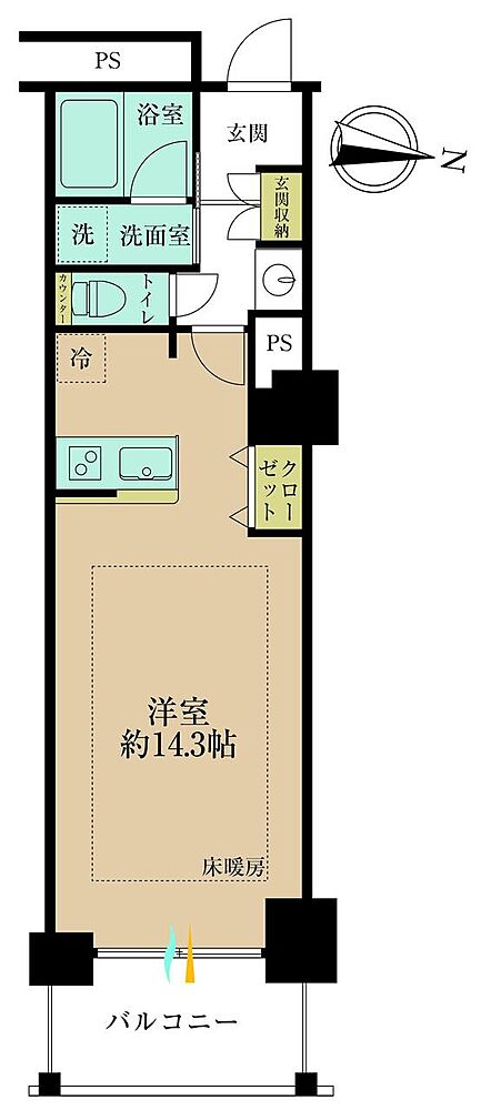 ワンルーム、専有面積35.58?、バルコニー面積4?