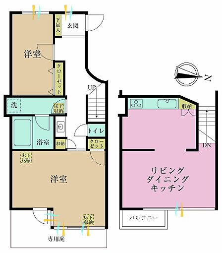 2LDK、専有面積59.84?、バルコニー面積1.71?