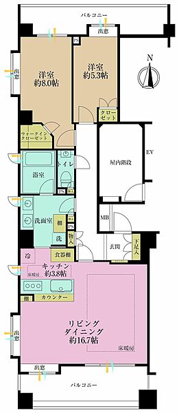 2LDK、専有面積83.78?、バルコニー面積24.6?