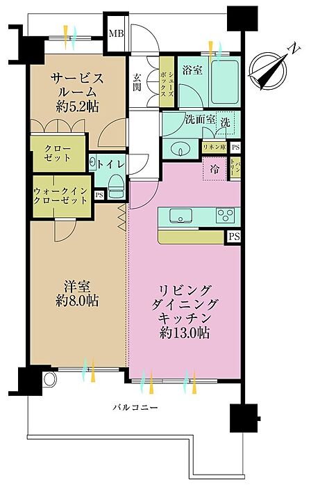 1LDK+S、専有面積60.09?、バルコニー面積13.37?