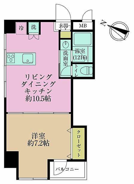 1LDK、専有面積35.16?、バルコニー面積1.62?