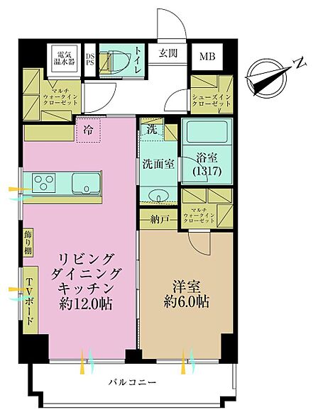1LDK、専有面積47.47?、バルコニー面積6.39?